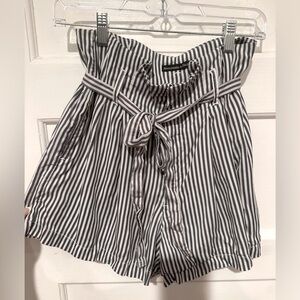 A&F blue and white striped paper bag shorts